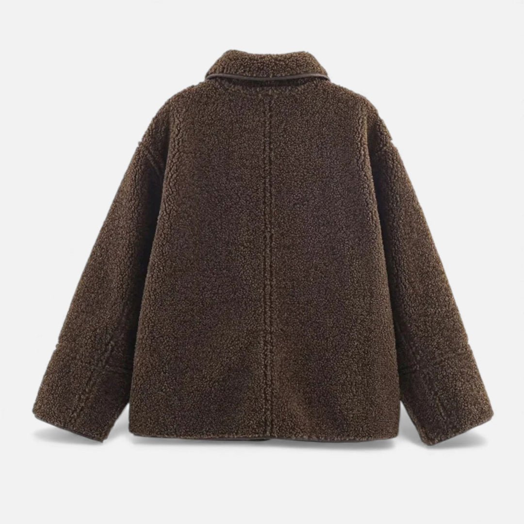 Charles Maison | Women’s Reversible Brown Teddy Jacket with Turn-Down Collar