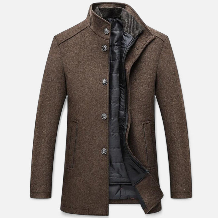 Charles Maison | Men’s Long Wool Overcoat with Vest Panel