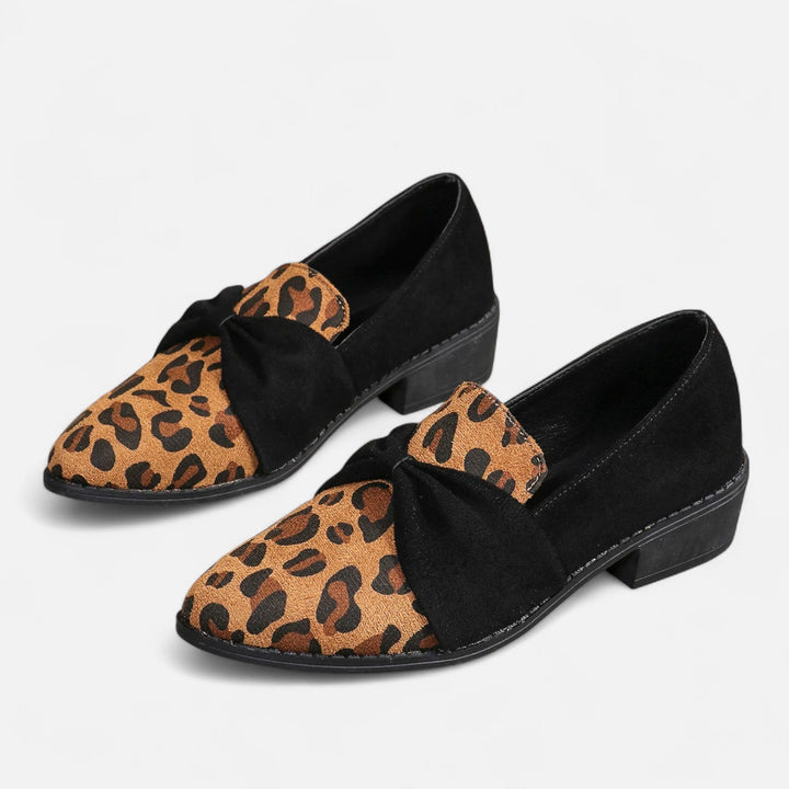 Charles Maison | Women’s Suede Loafers – Leopard Print Mid-Heel