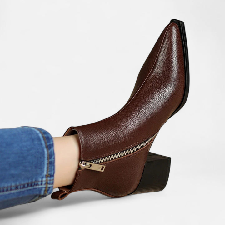 Charles Maison | Women’s Genuine Leather Chelsea Boots – Pointed Toe Square Heel