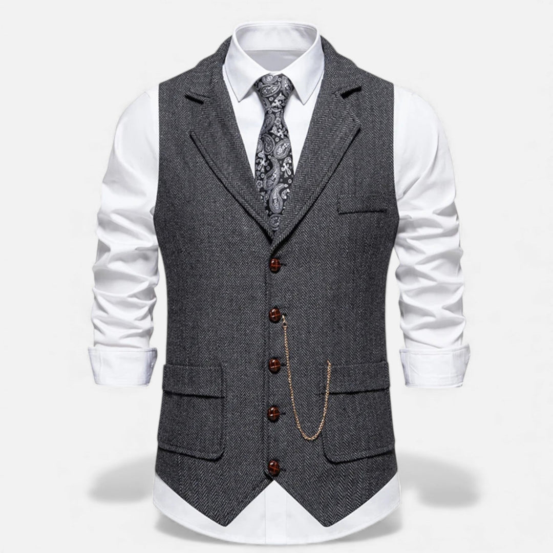 Charles Maison | Men’s Vintage Tweed Suit Vest with Lapel Chain