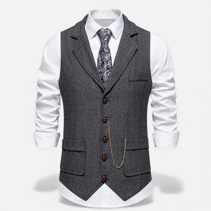 Charles Maison | Men’s Vintage Tweed Suit Vest with Lapel Chain