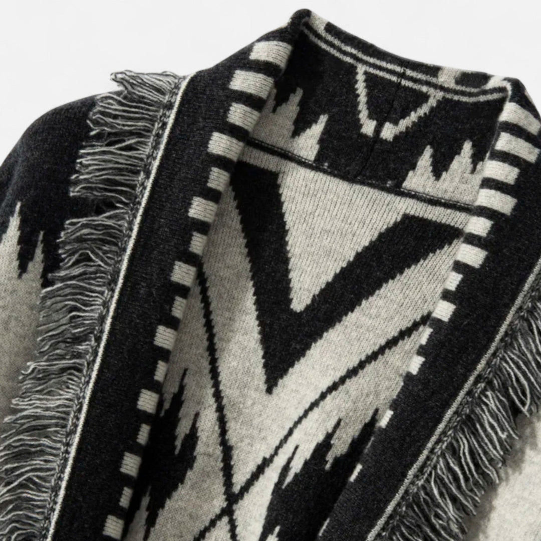 Charles Maison | Women’s 100% Cashmere Tassel Cardigan – Vintage Jacquard Elegance