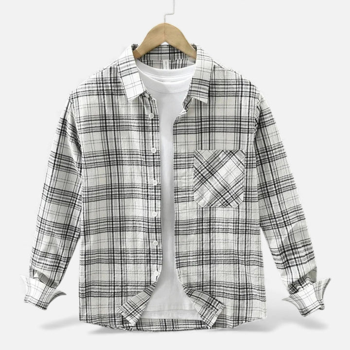 Charles Maison | Men’s Plaid Long-Sleeve Loose Shirt with Pocket