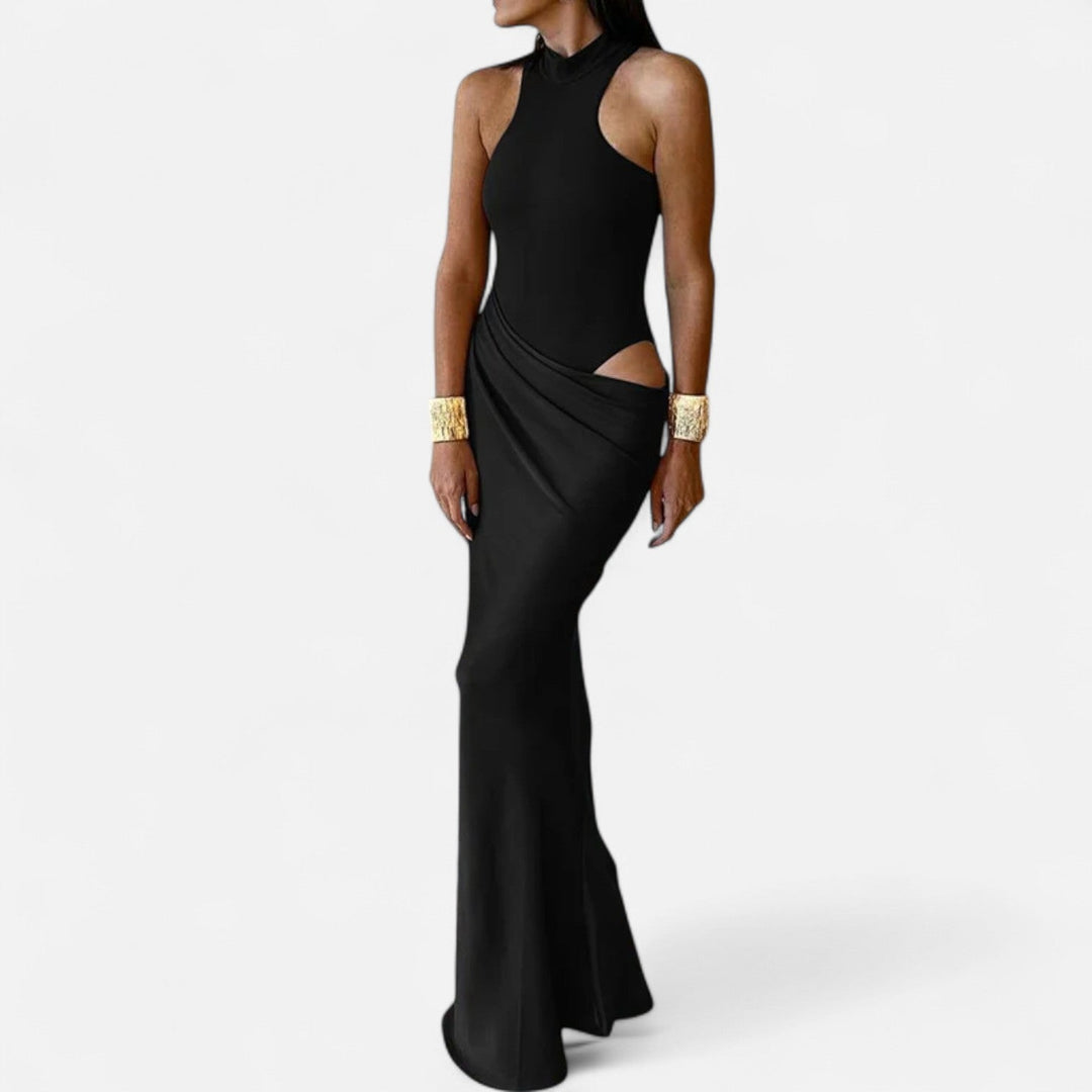 Charles Maison | Women’s Satin Hollow-Out Maxi Dress – Silken Flow, Sculpted Allure