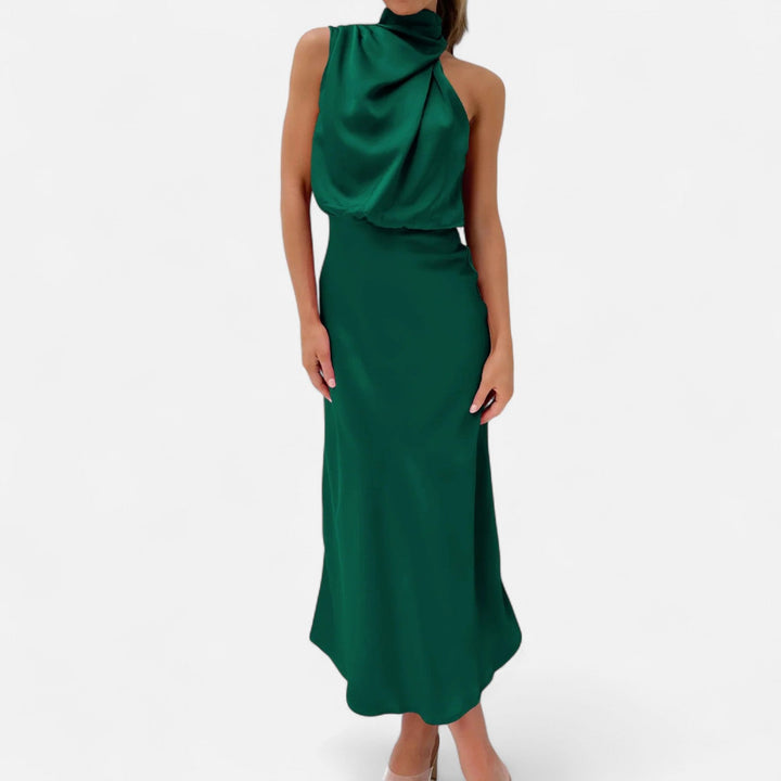 Charles Maison | Women’s Satin Sleeveless Long Dress – Fluid Drape, Timeless Elegance