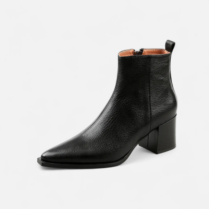 Charles Maison | Women’s Genuine Leather Chelsea Boots – Pointed Toe Square Heel