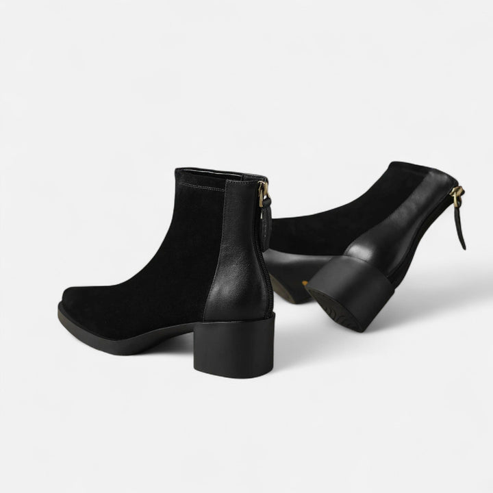 Charles Maison | Women’s Suede Ankle Boots – Square Toe Mid-Heel
