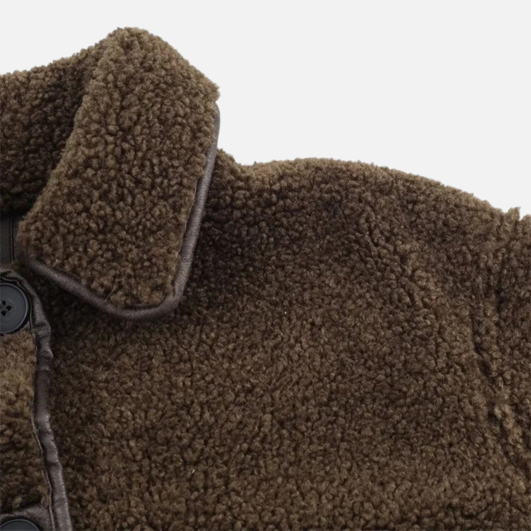 Charles Maison | Women’s Reversible Brown Teddy Jacket with Turn-Down Collar