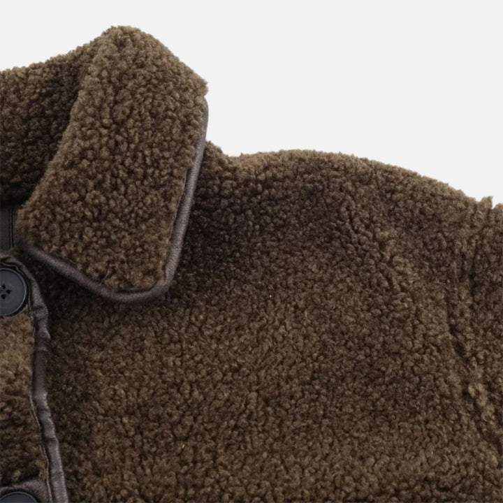 Charles Maison | Women’s Reversible Brown Teddy Jacket with Turn-Down Collar