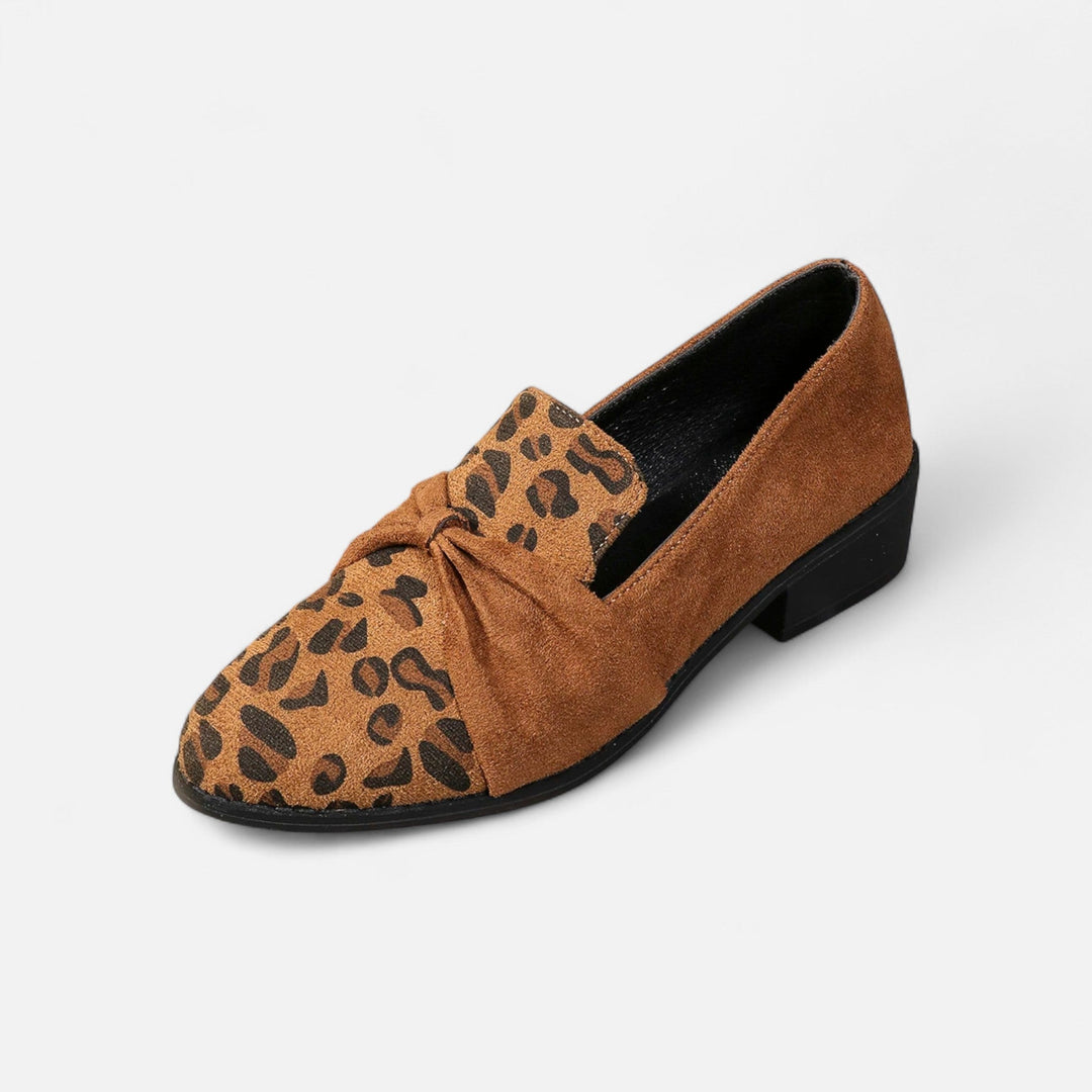 Charles Maison | Women’s Suede Loafers – Leopard Print Mid-Heel