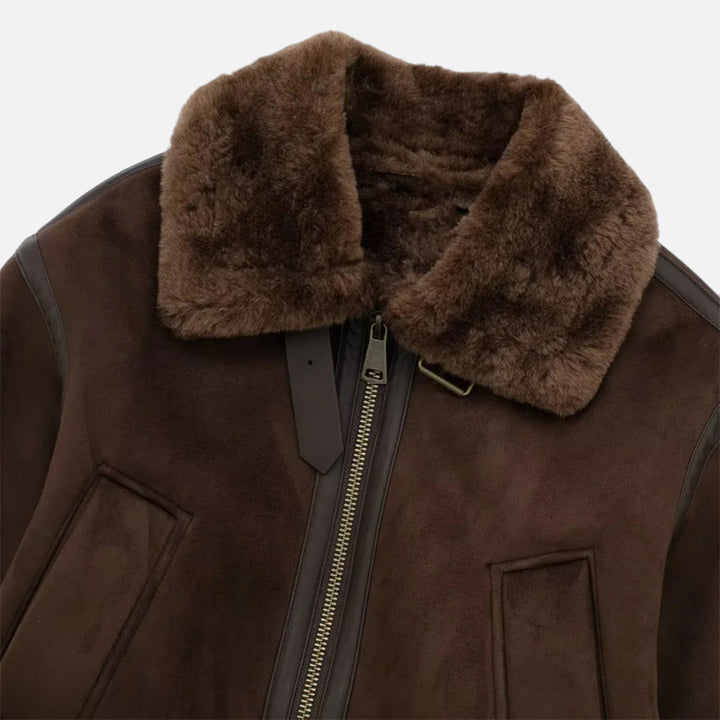 Charles Maison | Women’s Brown Bomber Jacket, Luxe Faux Fur Trim
