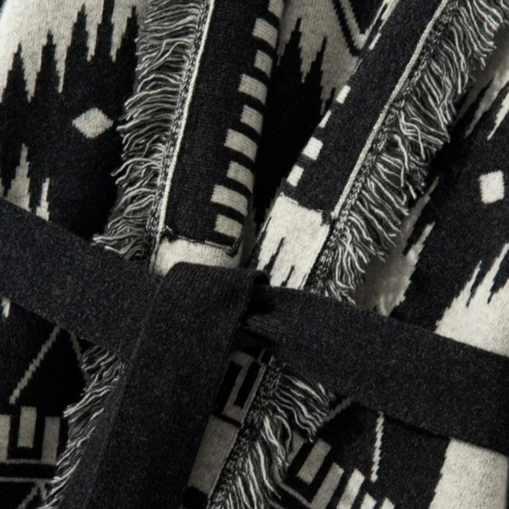 Charles Maison | Women’s 100% Cashmere Tassel Cardigan – Vintage Jacquard Elegance