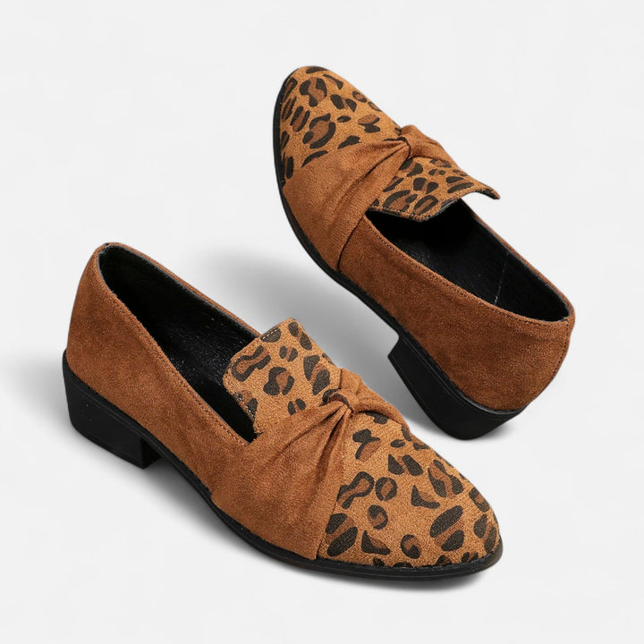 Charles Maison | Women’s Suede Loafers – Leopard Print Mid-Heel