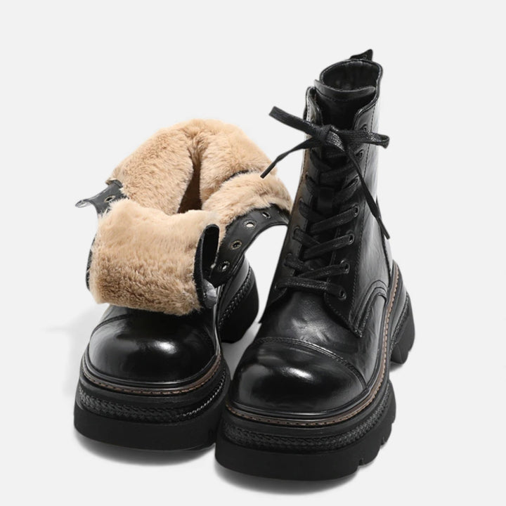 Charles Maison | Women’s Plush-Lined Winter Lace-Up Platform Boots