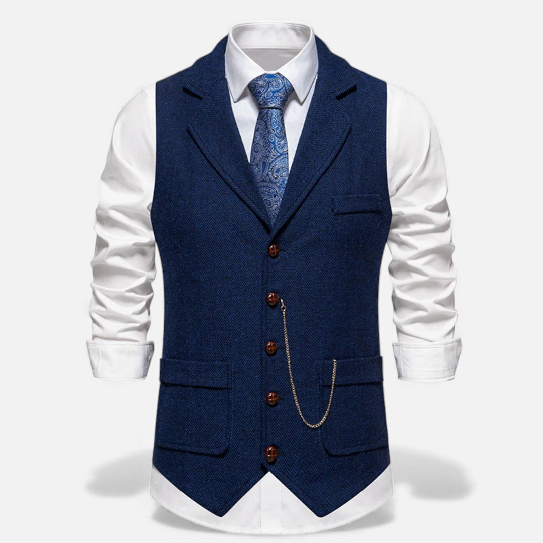 Charles Maison | Men’s Vintage Tweed Suit Vest with Lapel Chain
