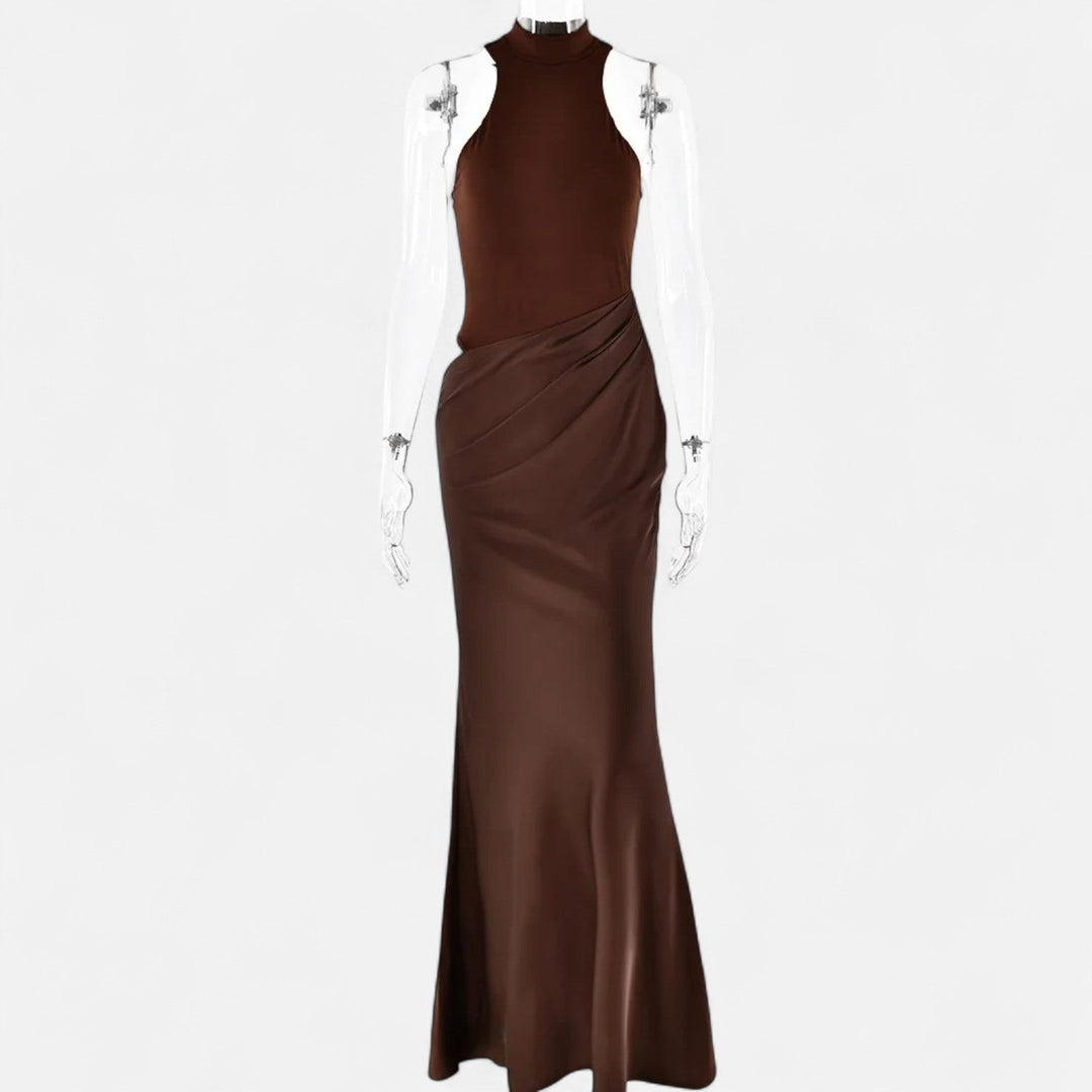 Charles Maison | Women’s Satin Hollow-Out Maxi Dress – Silken Flow, Sculpted Allure