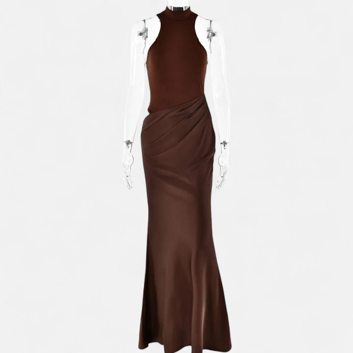 Charles Maison | Women’s Satin Hollow-Out Maxi Dress – Silken Flow, Sculpted Allure