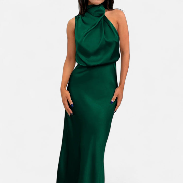 Charles Maison | Women’s Satin Sleeveless Long Dress – Fluid Drape, Timeless Elegance