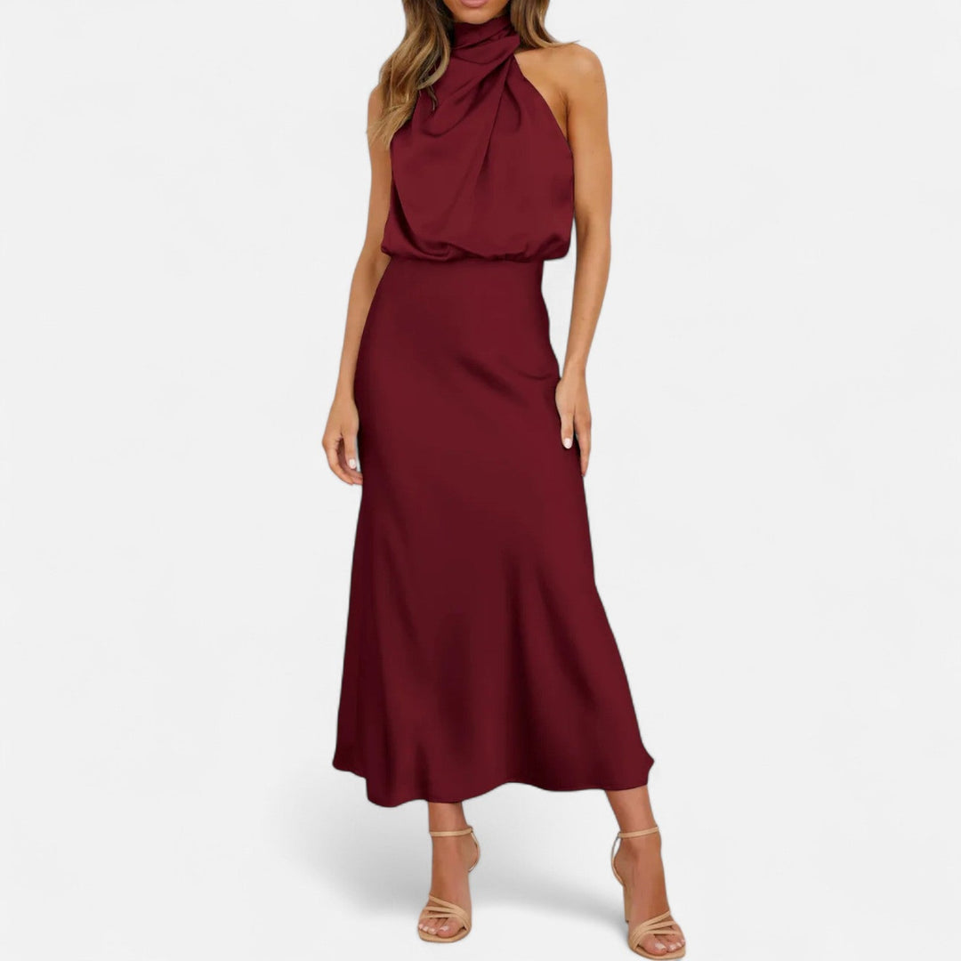 Charles Maison | Women’s Satin Sleeveless Long Dress – Fluid Drape, Timeless Elegance