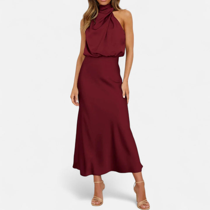 Charles Maison | Women’s Satin Sleeveless Long Dress – Fluid Drape, Timeless Elegance