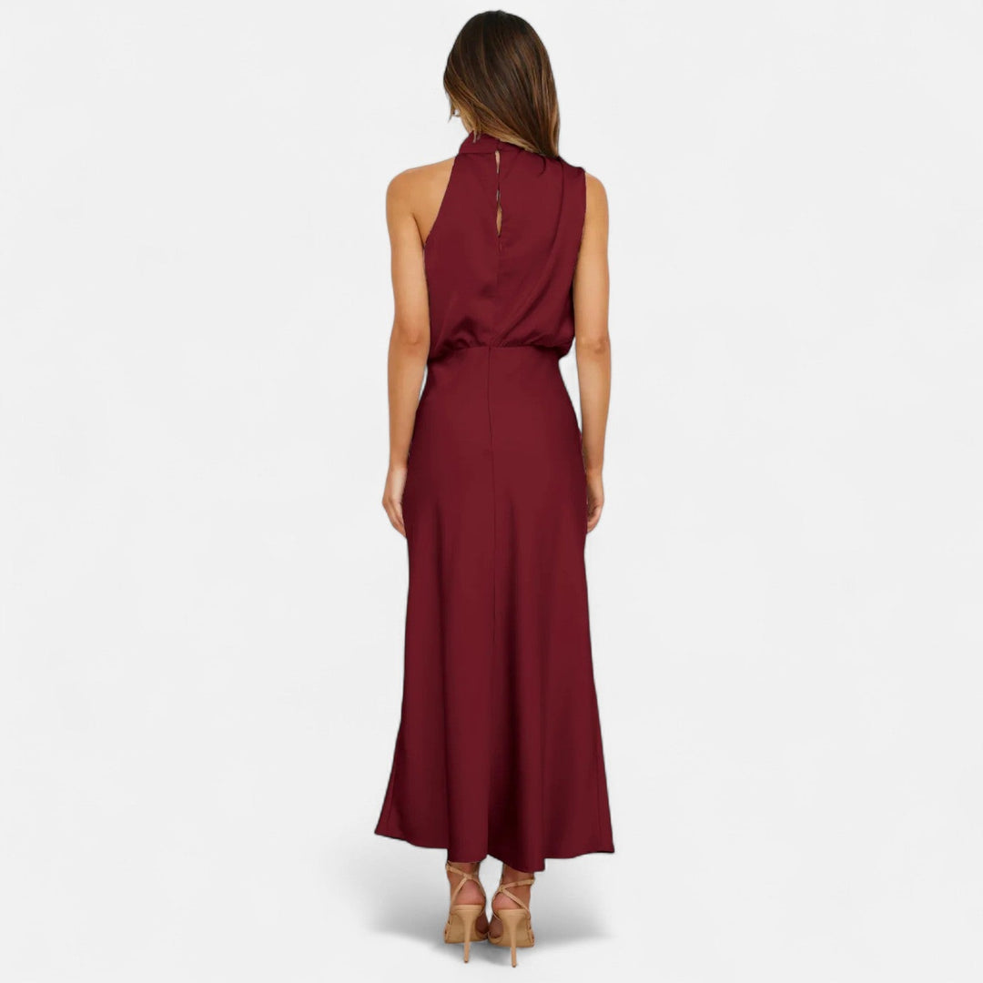 Charles Maison | Women’s Satin Sleeveless Long Dress – Fluid Drape, Timeless Elegance