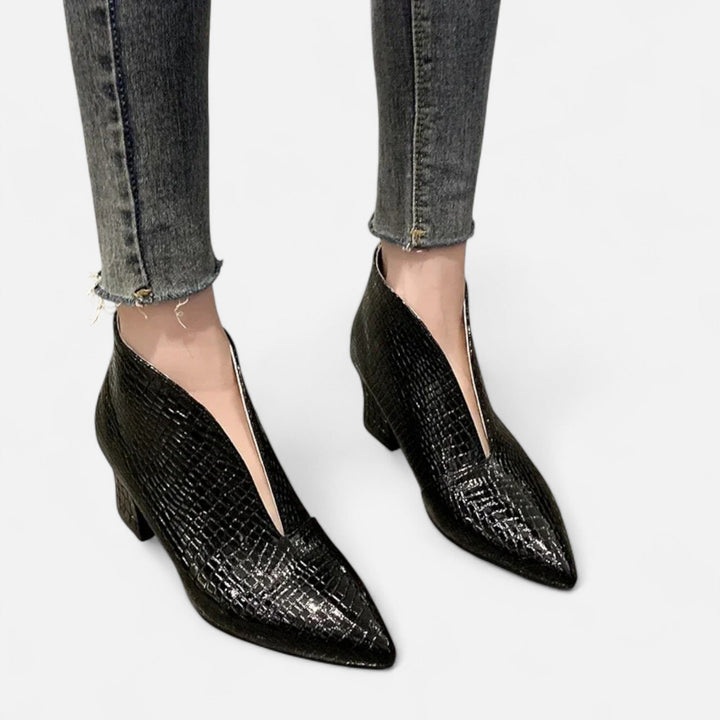 Charles Maison | Women’s Patent Leather V-Cut Ankle Boots