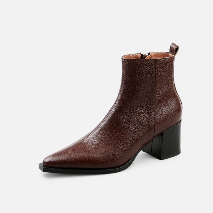 Charles Maison | Women’s Genuine Leather Chelsea Boots – Pointed Toe Square Heel