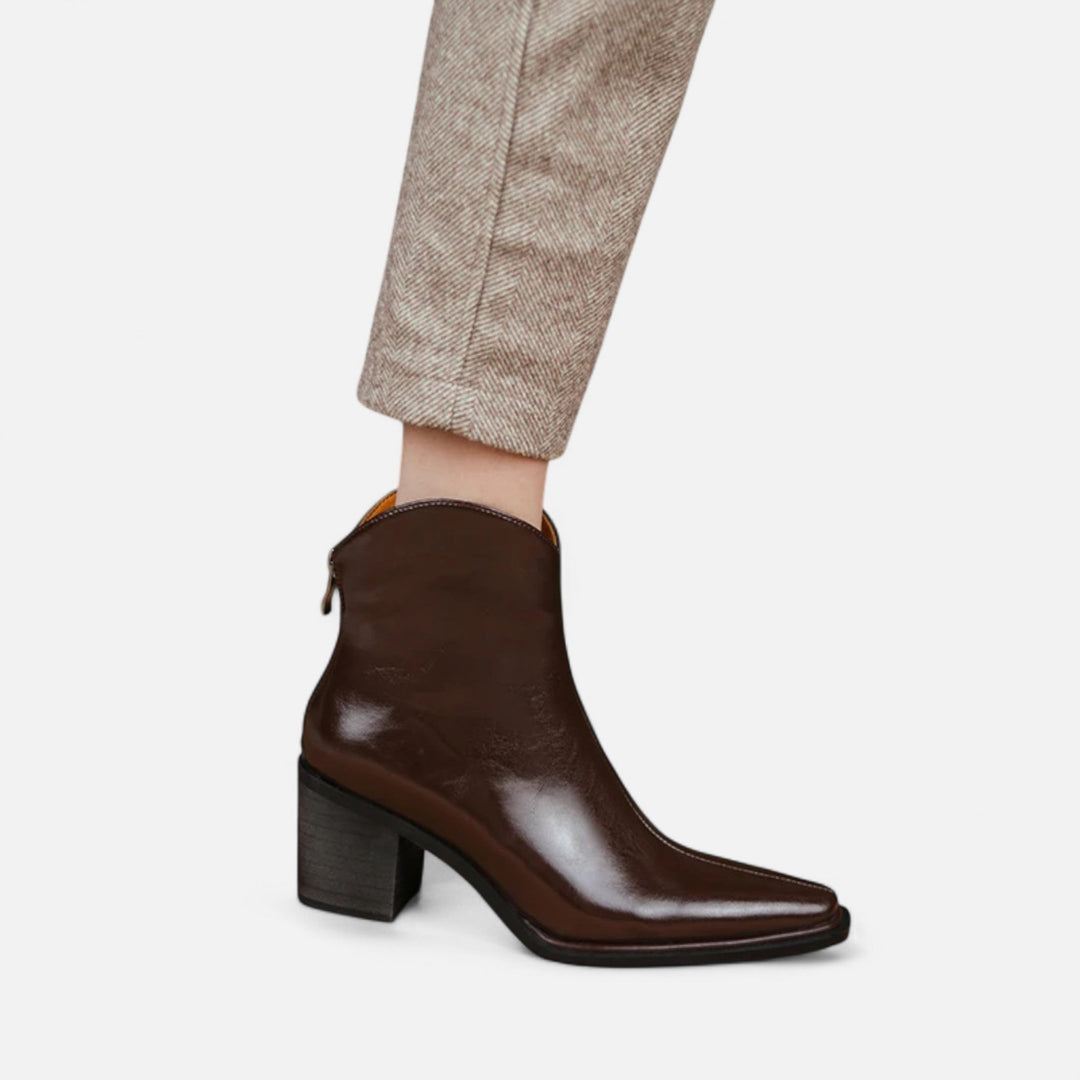 Charles Maison | Women’s Pointed Toe PU Leather Heeled Boots