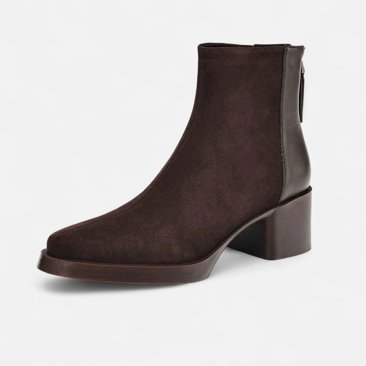 Charles Maison | Women’s Suede Ankle Boots – Square Toe Mid-Heel