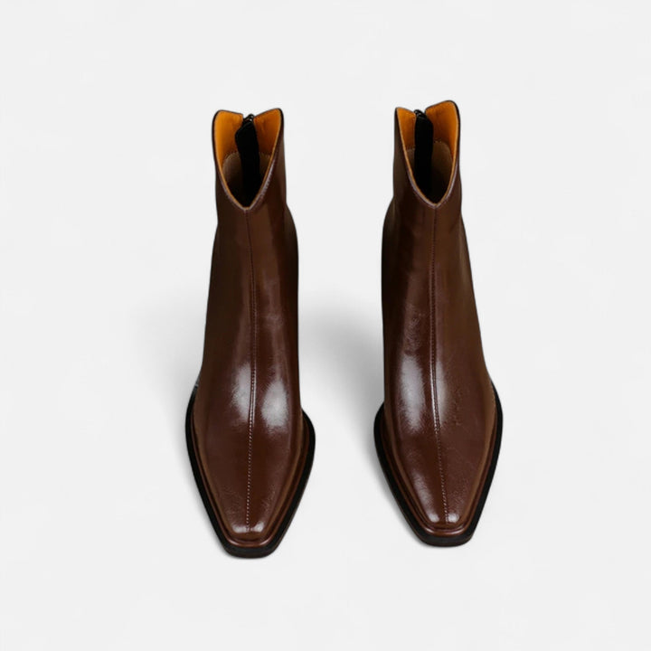 Charles Maison | Women’s Pointed Toe PU Leather Heeled Boots