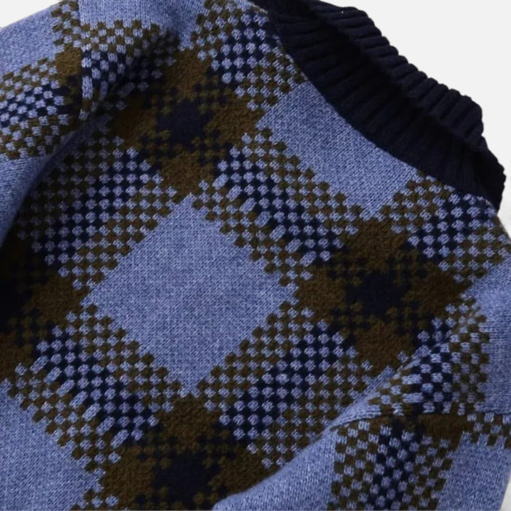 Charles Maison | Women’s Plaid Knitted Zipper Jacket with Turn-Down Collar