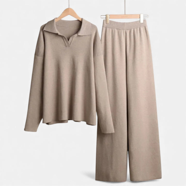 Charles Maison | Women’s Cashmere-Feel Polo Lounge Set with Elegant Knit Detail