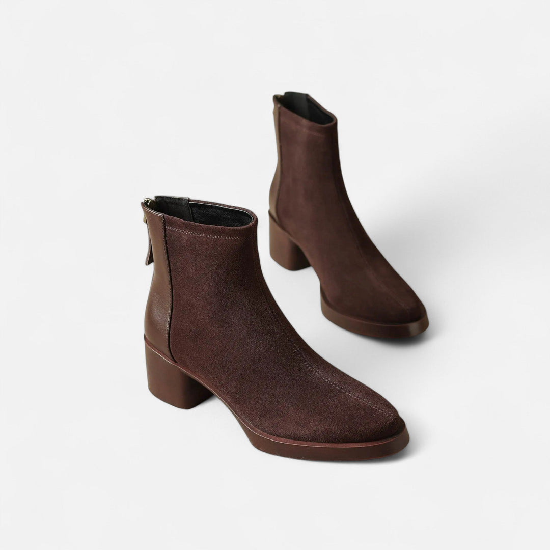 Charles Maison | Women’s Suede Ankle Boots – Square Toe Mid-Heel