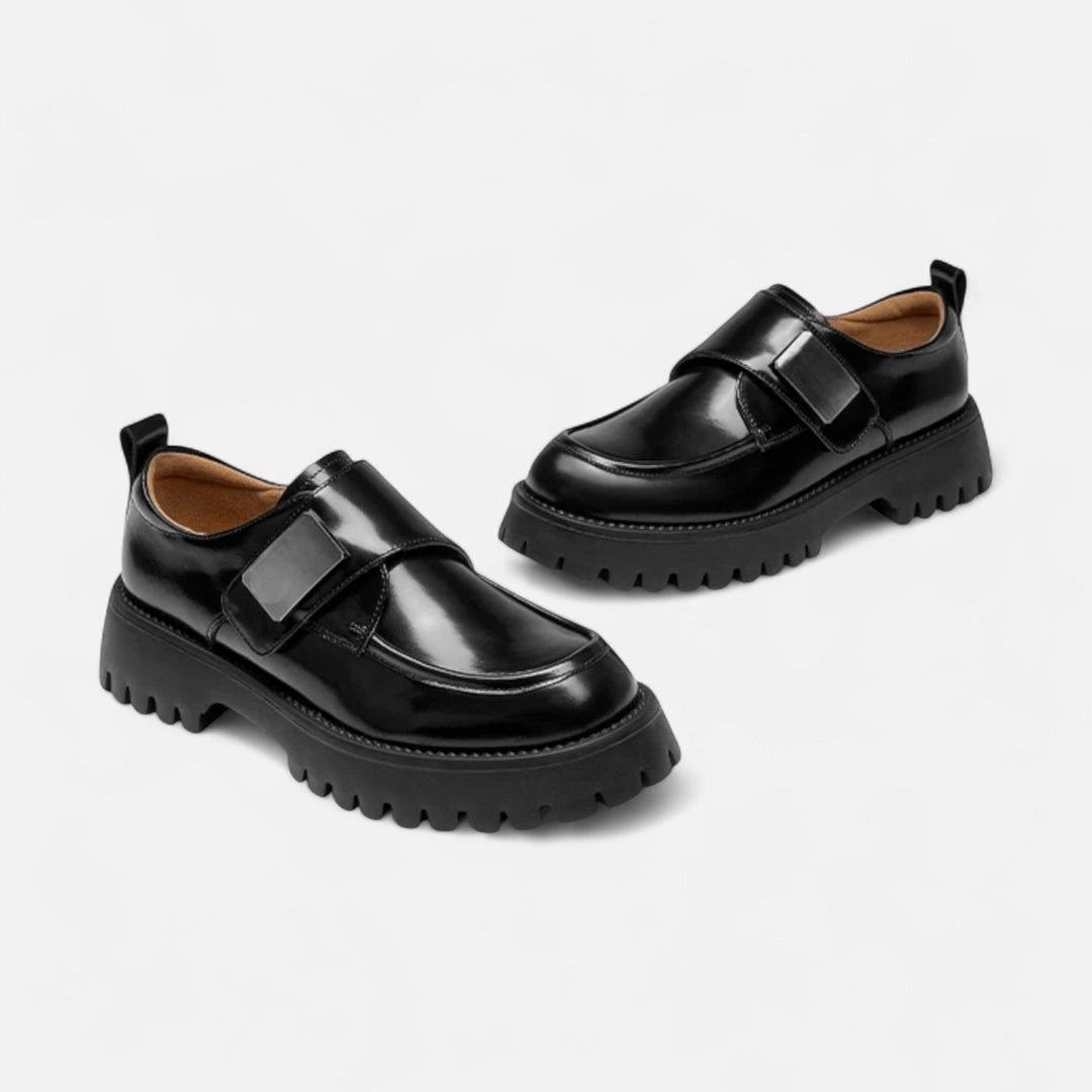 Charles Maison | Women’s Leather Derby Shoes – Round Toe Buckle Flats