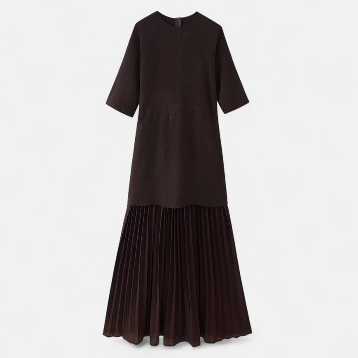 Charles Maison | Women’s Vintage Pleated Dress – Half Sleeve Autumn Elegance