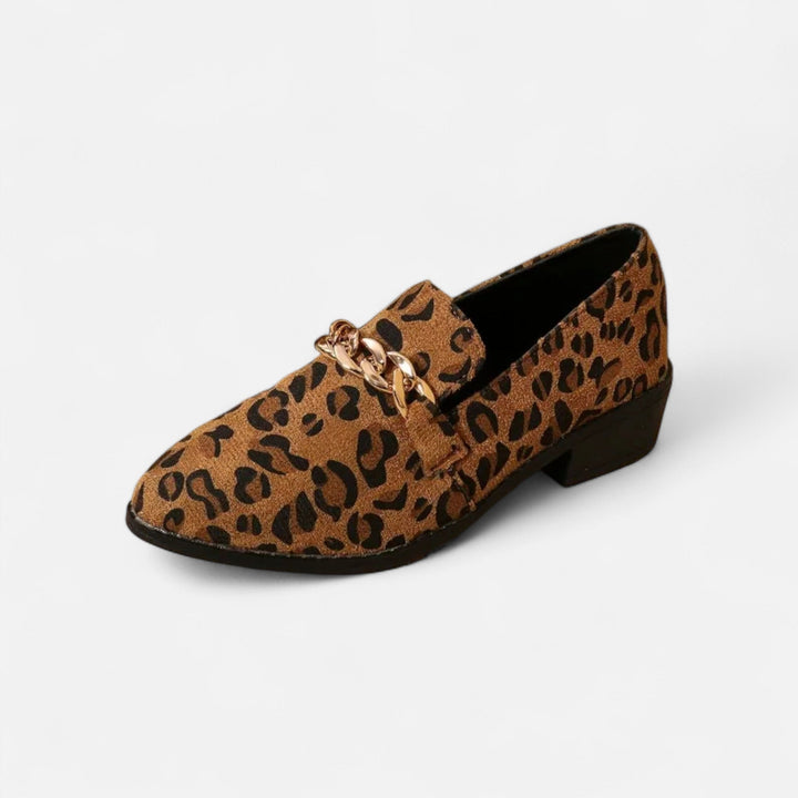 Charles Maison | Women’s Suede Loafers – Leopard Print Mid-Heel