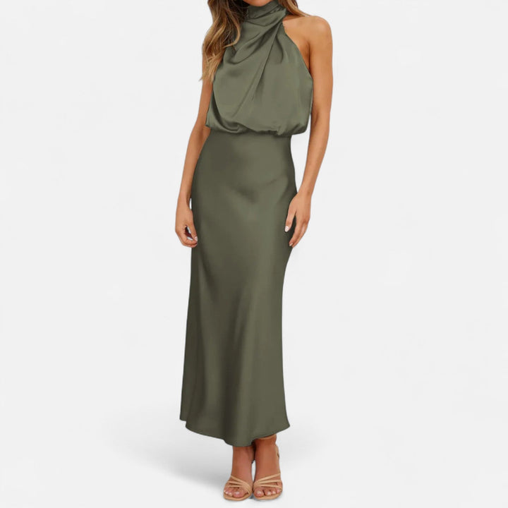 Charles Maison | Women’s Satin Sleeveless Long Dress – Fluid Drape, Timeless Elegance