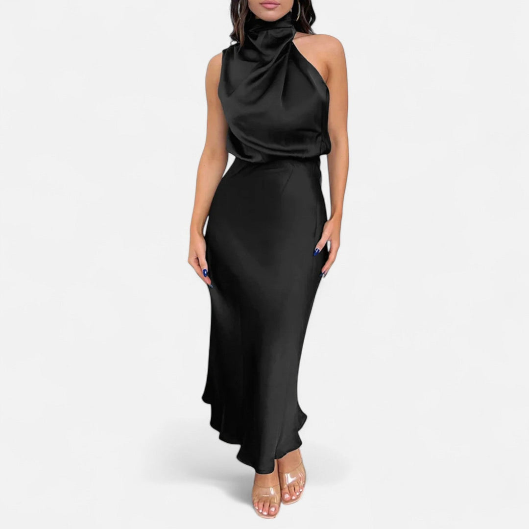Charles Maison | Women’s Satin Sleeveless Long Dress – Fluid Drape, Timeless Elegance