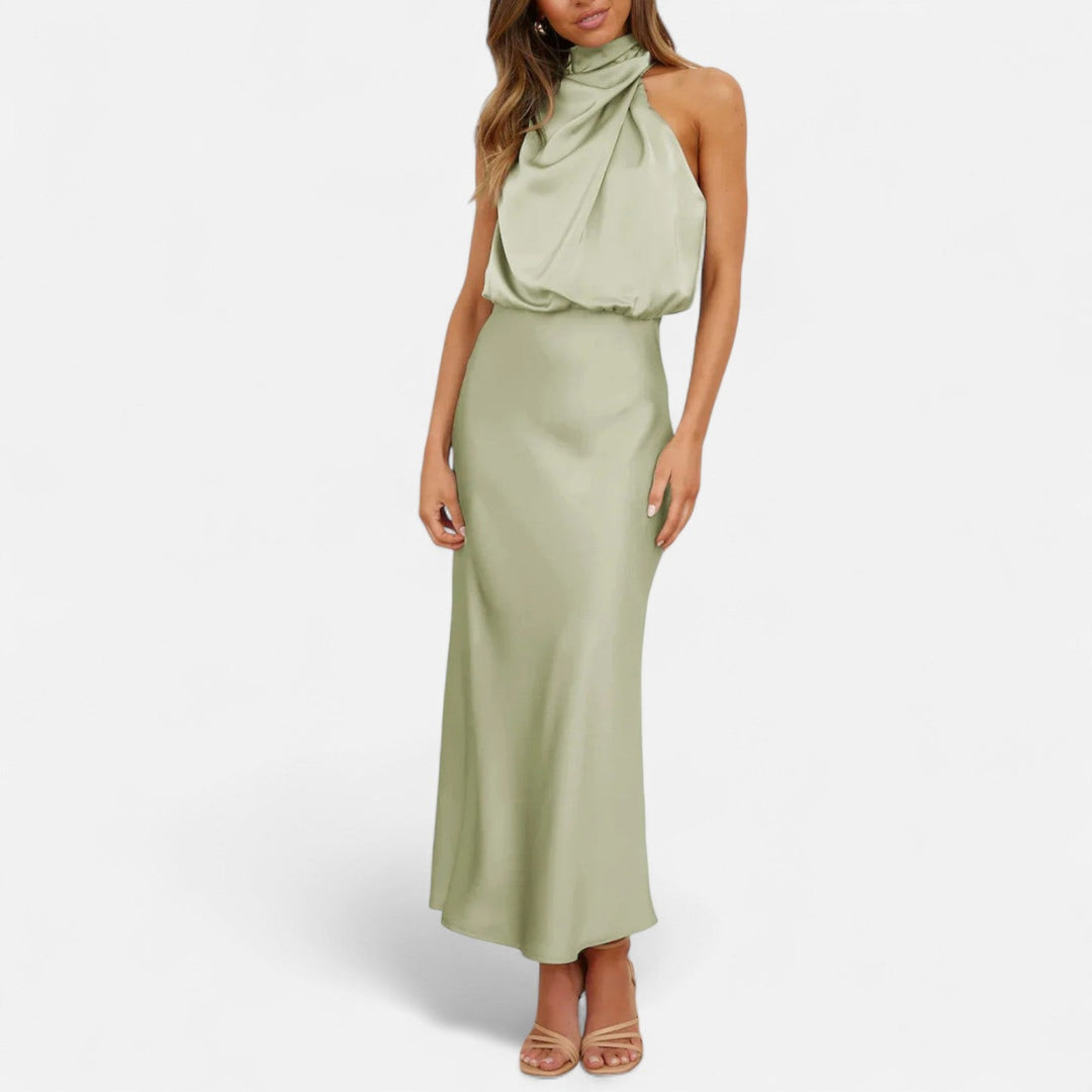 Charles Maison | Women’s Satin Sleeveless Long Dress – Fluid Drape, Timeless Elegance