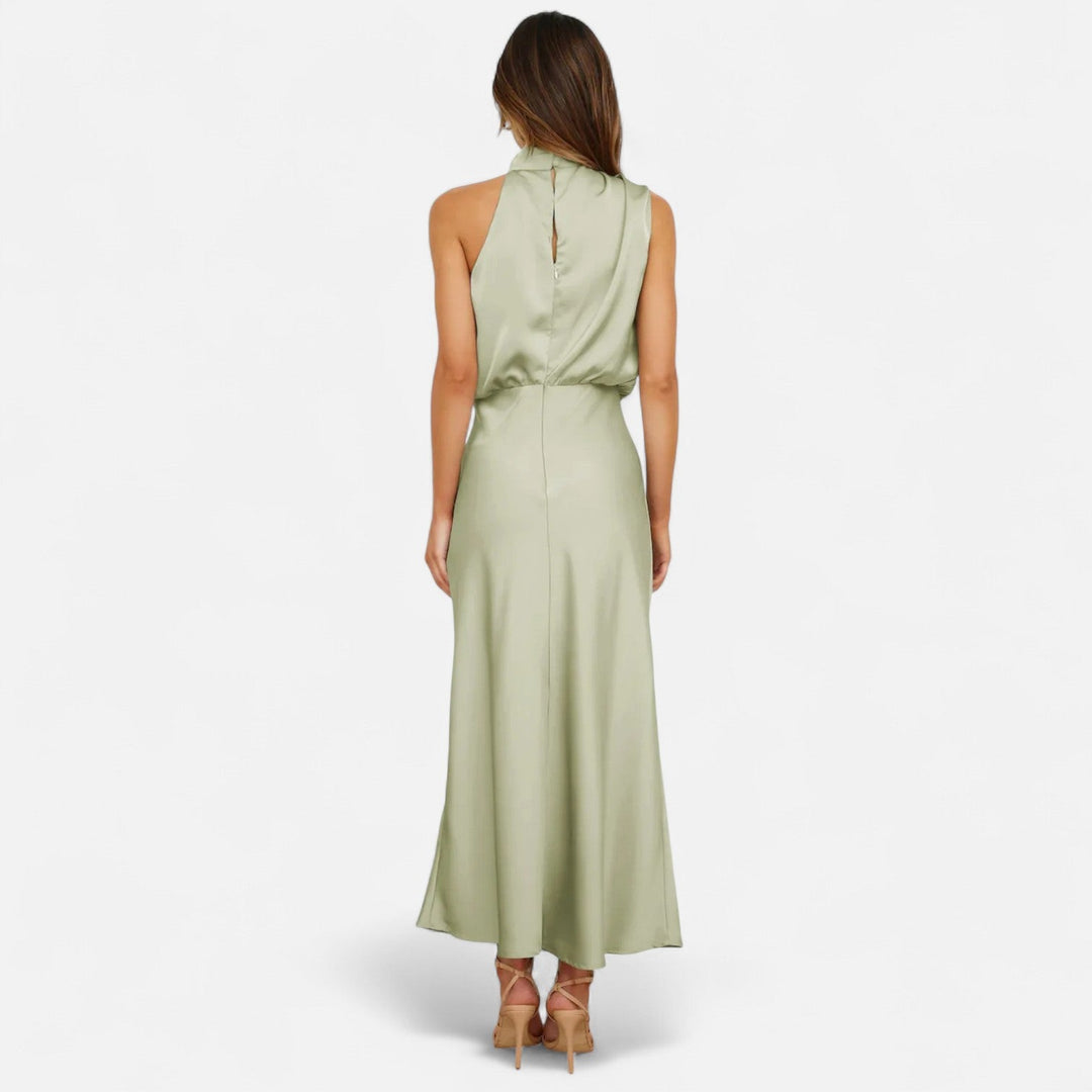 Charles Maison | Women’s Satin Sleeveless Long Dress – Fluid Drape, Timeless Elegance