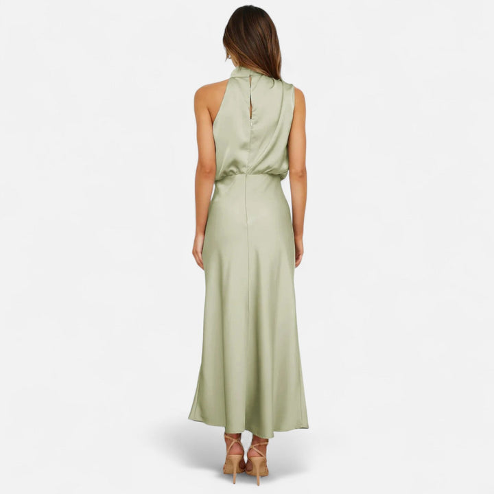 Charles Maison | Women’s Satin Sleeveless Long Dress – Fluid Drape, Timeless Elegance