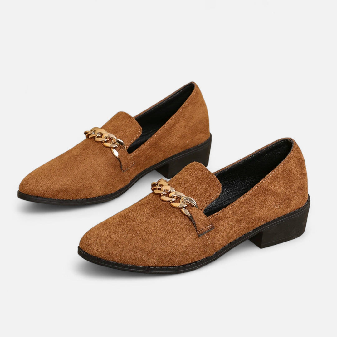 Charles Maison | Women’s Suede Loafers – Leopard Print Mid-Heel