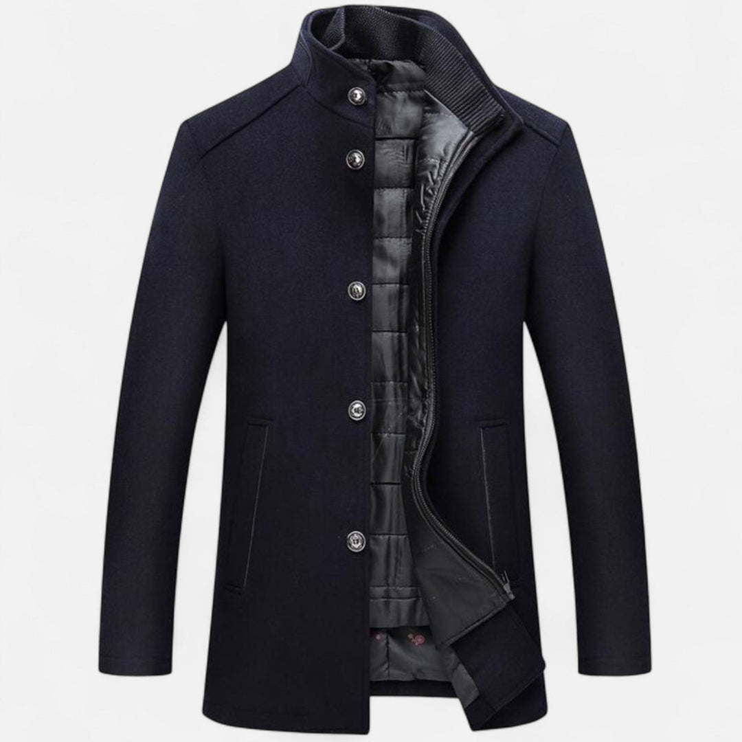 Charles Maison | Men’s Long Wool Overcoat with Vest Panel