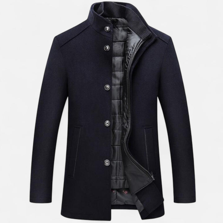 Charles Maison | Men’s Long Wool Overcoat with Vest Panel