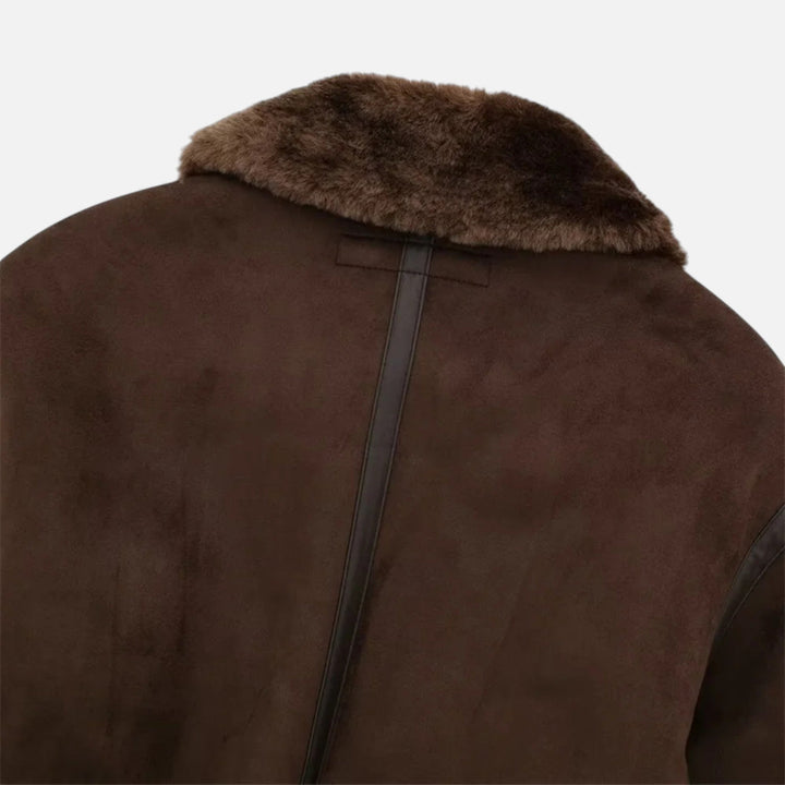 Charles Maison | Women’s Brown Bomber Jacket, Luxe Faux Fur Trim