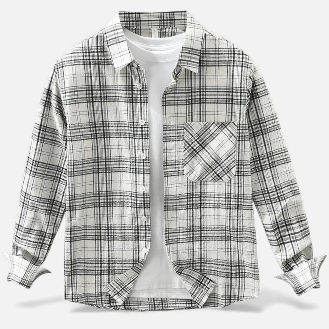 Charles Maison | Men’s Plaid Long-Sleeve Loose Shirt with Pocket