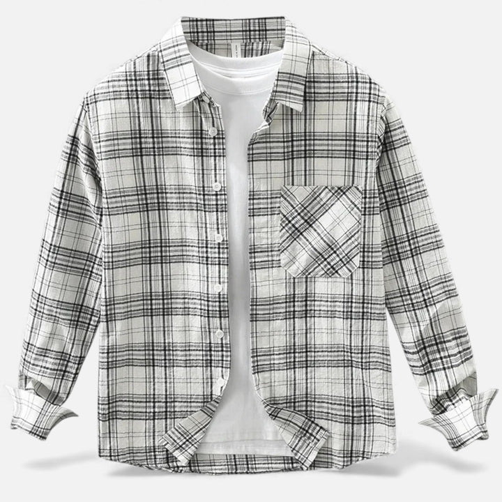 Charles Maison | Men’s Plaid Long-Sleeve Loose Shirt with Pocket