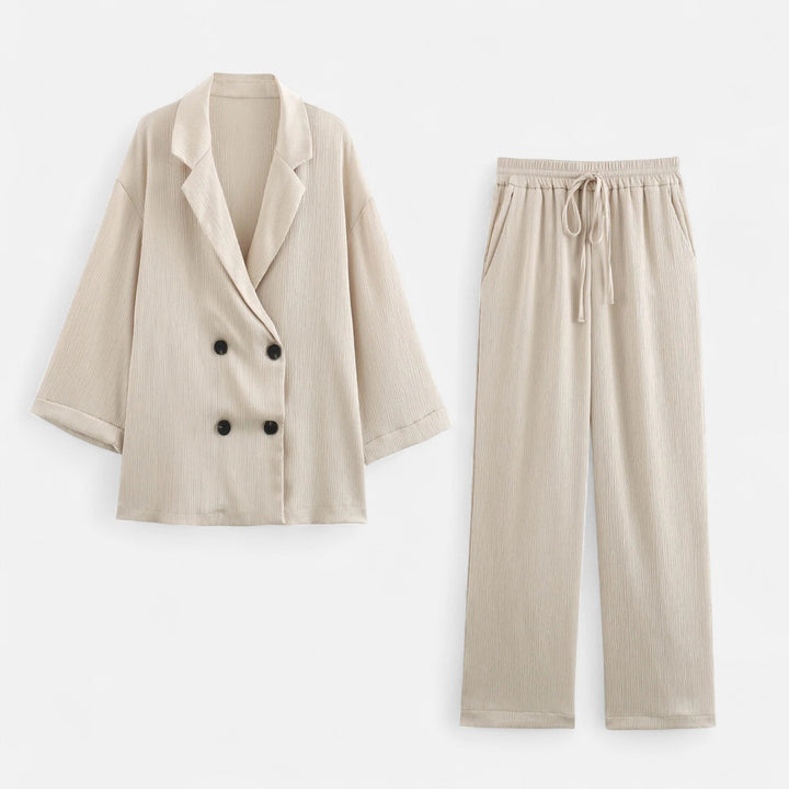 Charles Maison | Women’s Wrinkled Suit Jacket & Pants Set – Sculpted Autumn Elegance
