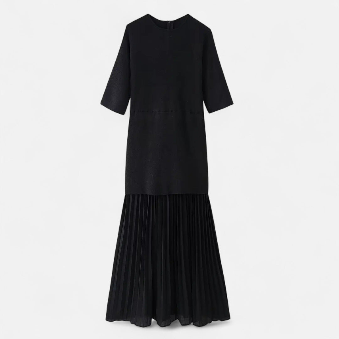 Charles Maison | Women’s Vintage Pleated Dress – Half Sleeve Autumn Elegance